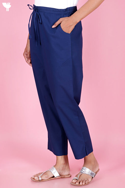 Cambric Cotton Pants In Denim Blue